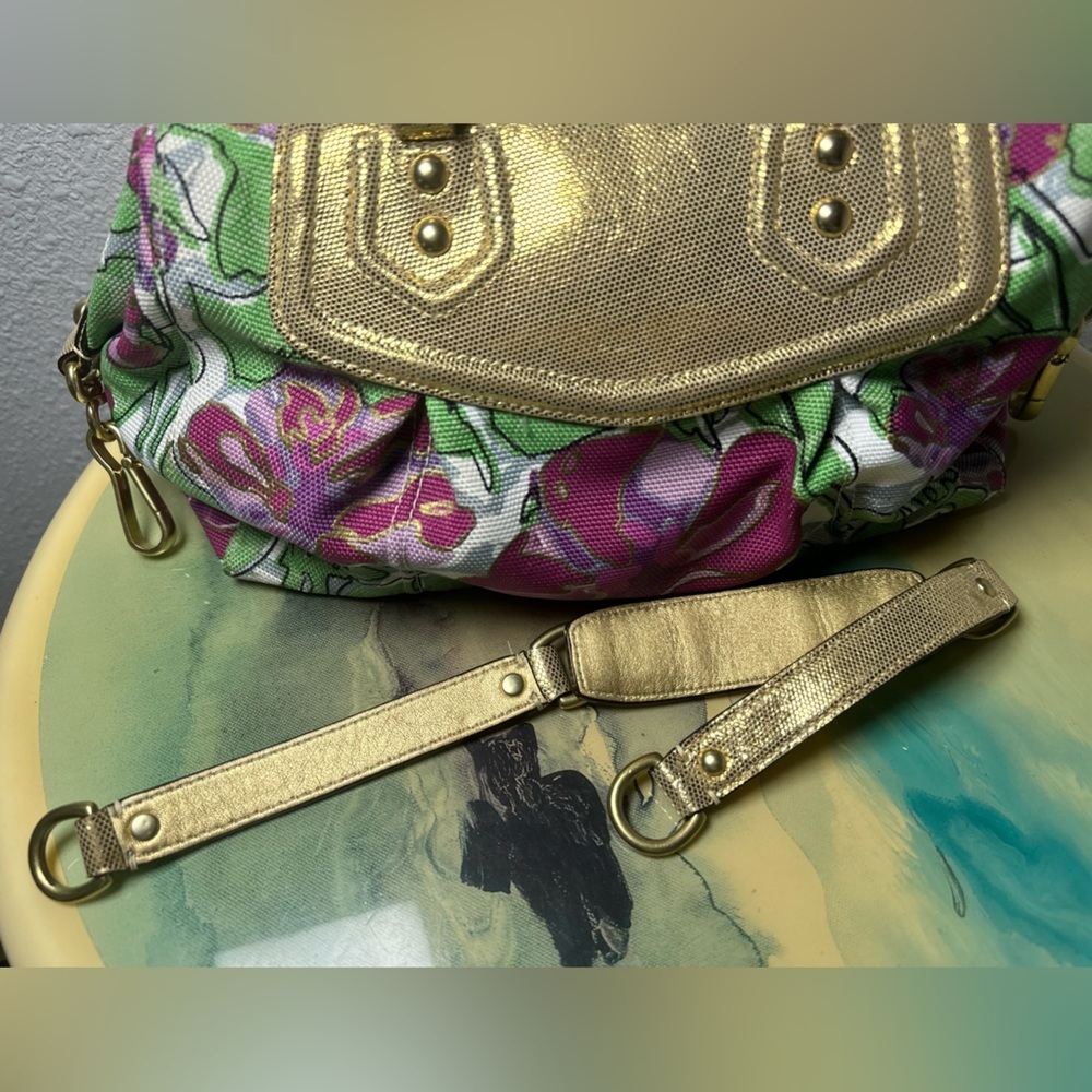 Vintage Coach Poppy Satchel Bag Multicolor Floral Gold Metallic Trim 14589 - Picture 7 of 13